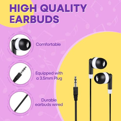 200 Packs Classroom Earbuds Bulk Headphones for Kids School Students Children, Wholesale Class Set Durable Earphones, Individually Bagged (200 Black) - color: Black, size: 200 PACK