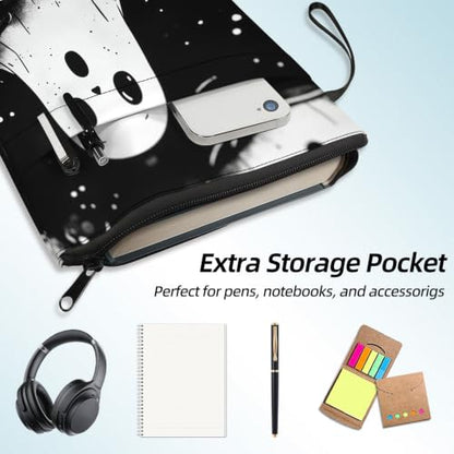 Padded Book Sleeve with Zipper & Front Pocket, Fabric Book Cover | Gothic Black White Ghost11.4"x8.7" Washable Canvas Pouch for Hardcovers, Tablets & Reading Accessories - color: Gothic Black White Ghost