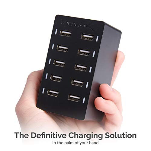 Sabrent 60 Watt (12 Amp) 10-Port [UL Certified] Family-Sized Desktop USB Rapid Charger. Smart USB Ports with Auto Detect Technology [Black] (AX-TPCS) - size: 10-Port