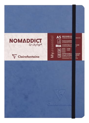Clairefontaine 793464C A5 Age Bag Essentials Thread, Bound Notebook, Lined, 192 Pages, Blue - color: Blue