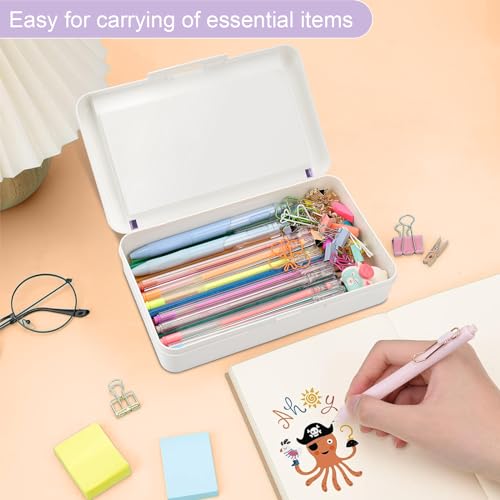 SFLHHDM Pencil Box, Double Layer Large Capacity, White Purple, 1pcs | Plastic, Snap-tight Lid, Stackable Storage, For Gel Pen Pencils Crayons - color: White Purple-1pcs