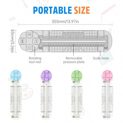 4 in 1 Paper Cutter, 4 Paper Cutting Methods (Straight Line, Wavy, Dotted, Folded Lines), Plus Side Ruler，Plastic (Pink) - color: Pink