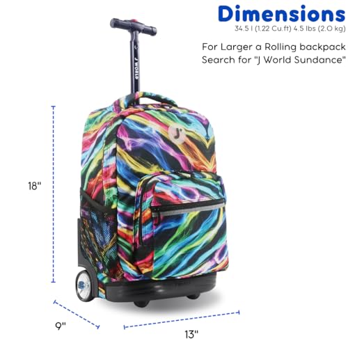 J World Sunrise Kids Rolling Backpack with Wheels for Girls Boys, Roller Bookbag for School, 18 x 13 x 9 Inches, Quantum - color: Quantum