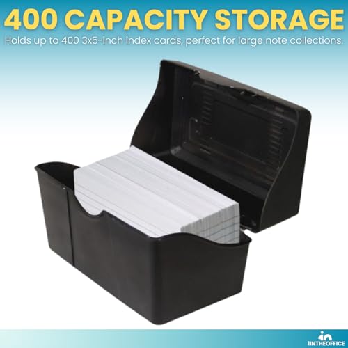 1InTheOffice Index Card Box with Index Card, Index Card Holder 400 Capacity & 3x5 Ruled Index Cards, White 200/Pack