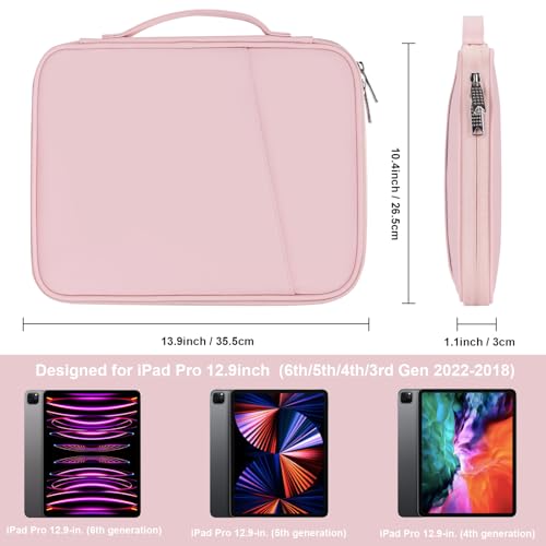 Tablet Bag for Women, Padded Carrying Sleeve Case Compatible with iPad Pro 12.9 M2/M1/2018-2020, Surface Pro 9/8/X, 12.4" Galaxy Tab S9+/S8+ (PU-Pink12.9) - color: Pink, size: 12.9