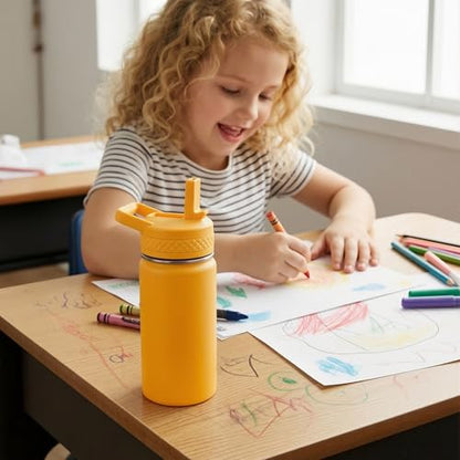 Fijinhom 12 oz Toddler Bottle, 2 Pack Kids Water Bottle for School Boys & Girls with Straws Lids, 304 Stainless Steel Vacuum Insulated Thermos, BPA-Free, Blue + Purple - color: AA.Blue & Purple