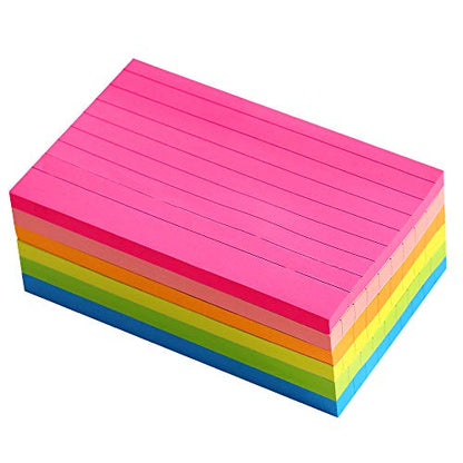 Lined Sticky Notes 3X5 in Bright Ruled Stickies Colorful Super Sticking Power Memo Pads Strong Adhesive, 6 Pads/Pack, 75 Sheets/pad - size: 3x5 in