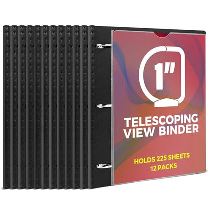 1 Inch Telescoping 3 Ring Binder-12PCS, Flexible Binder with Customized Front Cover, Holds 8.5x11 Paper, School Office Supplies, Black - color: Black, size: 1 Inch, style: with Customized Cover - 12PCS