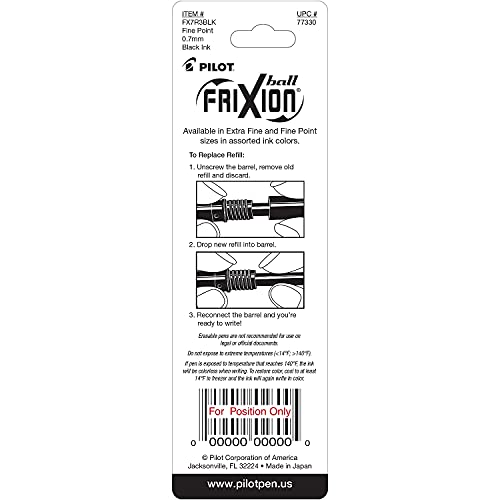 Pilot 77330 Frixion Gel Pen Refills.7mm, Medium Pt, 3/PK, Black