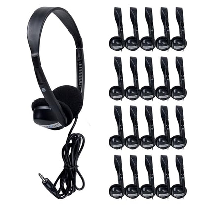 Egghead Over-Ear Kids' Stereo Headphones with 3.5 mm. Audio Jack and 4'3" Cord, Adjustable Stereo School Headphones for Kids, Pack of 20, Black - size: 20 Pack