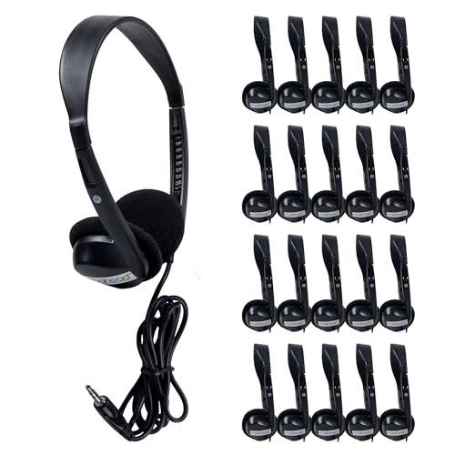 Egghead Over-Ear Kids' Stereo Headphones with 3.5 mm. Audio Jack and 4'3" Cord, Adjustable Stereo School Headphones for Kids, Pack of 20, Black - size: 20 Pack