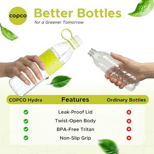 Copco Hydra Water Bottle 20 Oz - Lime Green, Set of 2 | Spill-Guard Leak-Resistant Lid, Minimizes Spills for Commuting, Workouts & Everyday Hydration, 20 Oz Capacity Per Bottle - color: Lime Green