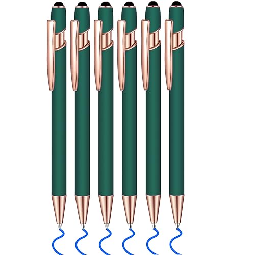 6 Pcs Blue Ink Ballpoint Pen with Stylus Tip 2 in 1 Ballpoint Pen Metal Pens Stylus Pen for Touch Screens School Office Coworkers (Green Rose Gold) - color: Green Rose Gold