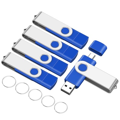 EASTBULL 5-Pack of 8GB USB2.0 & Type-C Flash Drive Thumb Drives Bulk (Blue) | 2-in-1 Dual Flash Drives Bulk USB-A + USB-C Pack 8GB Memory Sticks Compatible with Smartphones, Computers, Tablets, Mac - color: 8GB5P(Blue)