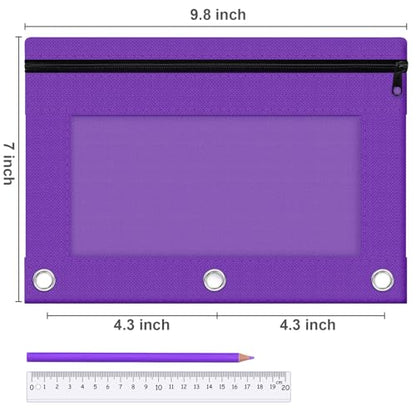 Pencil Pouch for 3 Ring Binder, 2 Pack Pencil Bags with Zipper, Purple Pencil Case for Classroom School Office Supplies, Large Sturdy and Durable Cloth Pencil Pocket for 3 Holder Binder - color: Purple