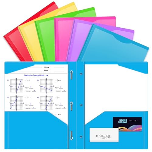 Briartw 6 Pack Colors File Folder with Clear Front Pocket, 2 Pockets and 3 Prongs, Heavy Duty Plastic, Letter Size Paper, 2 Card Slots, Stay-Put Tabs, Multiple Colors, Office & School Use - color: Multicolor