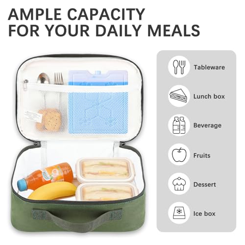 FlowFly Kids Lunch box Insulated Soft Bag Mini Cooler Back to School Thermal Meal Tote Kit for Girls, Boys, Green - color: Green