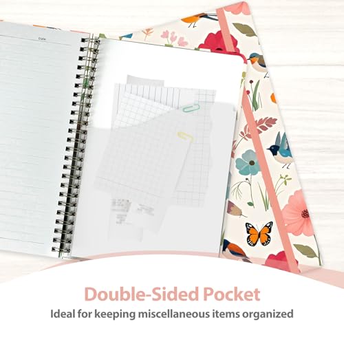 A5 Lined Spiral Journal Notebook, 146 Pages Hardcover Notebook with 100 GSM Thick Paper, Inner Pocket & Elastic Closure, 5.7" x 7.9", Notebooks for Work, School, College, Office, Journaling & Note Taking - color: Flower-A
