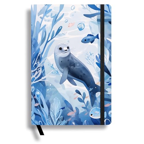 RICCO BELLO Wide Ruled Hardcover Diary Journal, Seal | For Kids & Tweens, Bookmark & Band Closure, Storage Pocket, 5.7 x 8.4 Inches, 192 Pages - color: Blue Seal