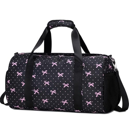 Dance Bag for Girls Ballet Duffle Gym Bag, Black Bow Print | Overnight Sleepover Bags, Sports Gym Bags, Shoe Compartment, Wet Pocket - color: Black Bow