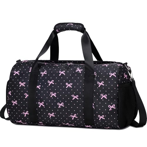 Dance Bag for Girls Ballet Duffle Gym Bag, Black Bow Print | Overnight Sleepover Bags, Sports Gym Bags, Shoe Compartment, Wet Pocket - color: Black Bow