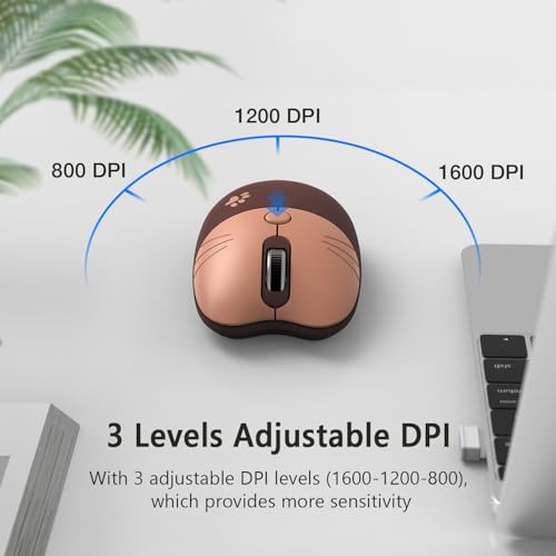 Cute Cat Wireless Mouse, 2.4GHz Wireless Silent Mouse, USB Receiver Plug and Play, 3 Adjustable DPI, Compatible with Notebook, PC, Laptop, Computer- Coffee Colorful - color: Coffee