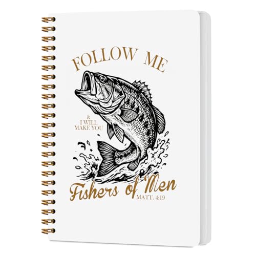 NISTOMISU Retro Fish Christian Notebook, Bible Journal for Men, Matthew 4:19 Bible Verse Journal, Religious Scripture Spiral Notebook for Note Taking, Christian Gifts for Women Men, 5.8x8.3 Inch - color: Fishers of Men