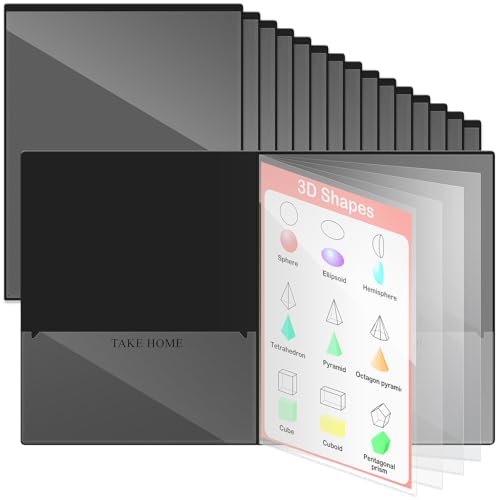 Henoyso 24 Pcs School and Home 2 Pocket Folders with 4 Clear Inner Pockets Plastic Heavy Duty Homework Folders Parent Teacher Communication for Student Home Office Classroom,11 x 9 Inch (Black) - color: Black