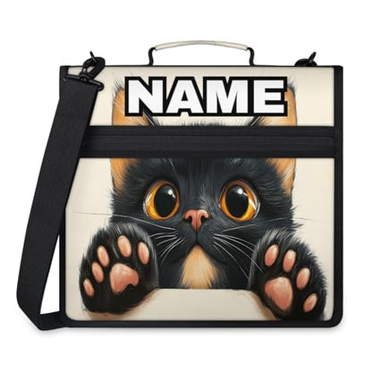 Custom Zipper Binder Fluffy Black Cat 3 Ring Binder 1.5 Inch Expanding Pockets File Folder Large Capacity Document Organizer Bag with Handle and Strap - color: Multi 1