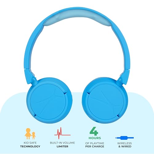 Altec Lansing - Kid Safe 2-in-1 Bluetooth Headphones, Safe Volume Limiting, Foldable Design, Enjoy Audio and Protect Your Child's Hearing (Blue) - color: Blue
