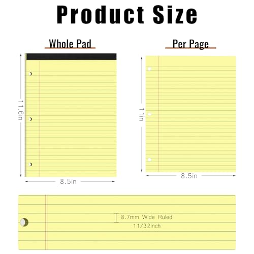 HAUTOCO 8.5 x 11 Legal Pads 2 Pack Yellow Wide Ruled Lined Writing Note Pads Perforated Notepad, 30 Sheets Per Notepad, 3-Hole Punched Paper for School, Office - color: Yellow
