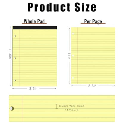 HAUTOCO 8.5 x 11 Legal Pads 2 Pack Yellow Wide Ruled Lined Writing Note Pads Perforated Notepad, 30 Sheets Per Notepad, 3-Hole Punched Paper for School, Office - color: Yellow