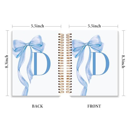 JXREQ Coquette Blue Bow Personalized Notebook, Initial Letter D Monogram Journal, Preppy Girly Ribbon Bow Journal, Monogrammed Gifts for Women, Aesthetic Spiral Notebook 5.5x8.3 - color: D Blue