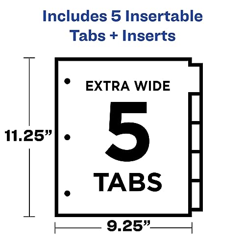Avery Dividers for 3 Ring Binders, 5 Tab Plastic Binder Dividers, Pockets, Insertable Big Tabs, Pastel Classic Designs, Expands Beyond Sheet Protectors, 1 Set (07714) - size: 5 tab, style: 1 Set