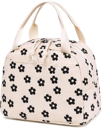 Bluboon Lunch Bag for Women Men Cute Corduroy Lunch Tote Bags Reusable Insulated Lunch Box Large Capacity Reusable Insulated Cooler for Work Picnic or Travel - color: Corduroy Black Floral 95, size: Medium (10L)
