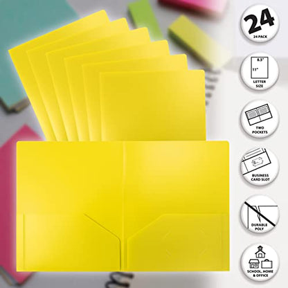 Better Office Products Heavyweight Plastic 2 Pocket Portfolio Folder, Letter Size Poly Folders 24 Pack (Yellow) - color: Yellow
