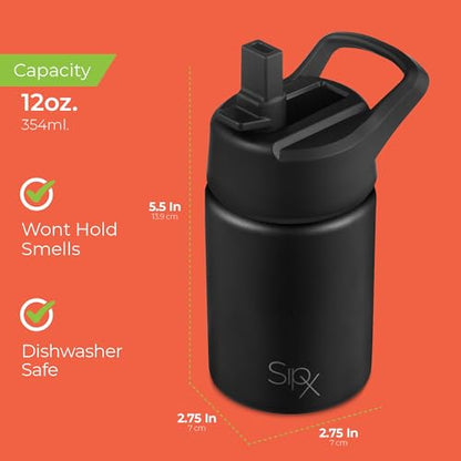 SIPX™ 12 oz Insulated Water Bottle with Straw Lid – Leakproof Stainless Steel, BPA-Free, Easy to Carry – Perfect for School, Camp, Sports & Travel – Black - color: Black