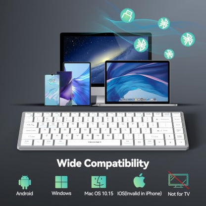 TECKNET Bluetooth Keyboard Rechargeable, 4-Device (2.4G+3BT) Small Keyboard | Wireless Keyboard, Ultra-Slim Quiet Typing, 14 Hotkeys Computer Keyboard for PC/Laptop/Tablet/iPad, Silvery-white - color: Silvery-white