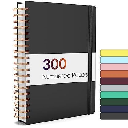 Forvencer Lined Spiral Journal Notebook with 300 Numbered Pages, B5 College Ruled Thick Journals for Writing with 100GSM Paper, Hardcover Notebooks with Contents for Work, School, Women, Men, Black | College Ruled Thick Journals for Writing with 100GSM Pa