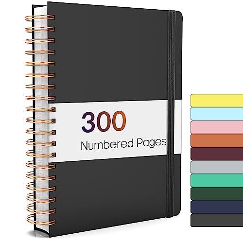 Forvencer Lined Spiral Journal Notebook with 300 Numbered Pages, B5 College Ruled Thick Journals for Writing with 100GSM Paper, Hardcover Notebooks with Contents for Work, School, Women, Men, Black | College Ruled Thick Journals for Writing with 100GSM Pa