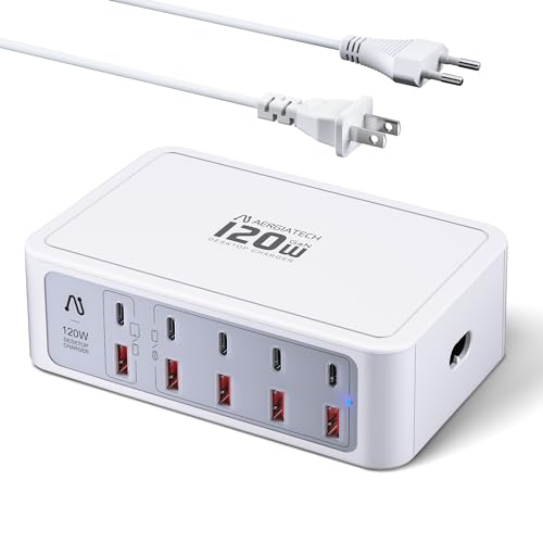 10-Ports USB and USB C Charging Station, 120W USB C Power Strip with PD3.0 and QC3.0 Fast Charging, Multiport Charging Hub for iPhone 15/14/13/12, iPad Air/Pro, Galaxy -White - color: White