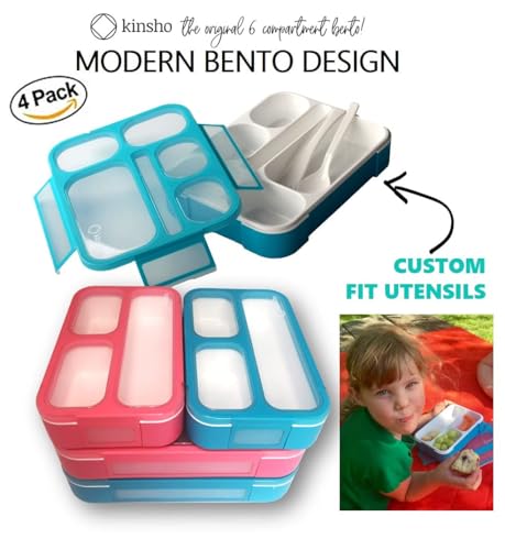 Bento Box Lunch Boxes and Snack Containers for Kids Girls Boys Adults Toddlers, Leak-Resistant Portion Container Kits BPA Free | Value Pack Set of 4, Blue & Pink - color: Blue + Pink Large + MINI 4 Pack
