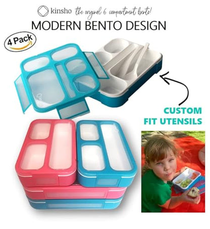 Bento Box Lunch Boxes and Snack Containers for Kids Girls Boys Adults Toddlers, Leak-Resistant Portion Container Kits BPA Free | Value Pack Set of 4, Blue & Pink - color: Blue + Pink Large + MINI 4 Pack