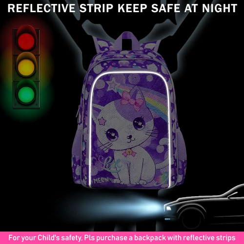 gxtvo 3PCS Girls Backpack, 16" Sequin Prechool Elementary Bookbag and Lunch Box - color: Sequins Girls Cat Backpack