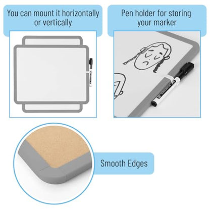 Mr. Pen- Dry Erase Board, 14” x 11” with a Black Dry Erase Marker | Gray Frame, Small Mini White Board for Students, Fridge, Wall, Locker, Includes Double Sided Tapes - color: Gray