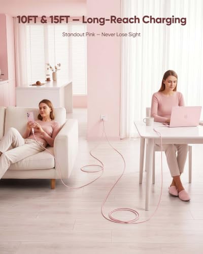 USB C Cable 15FT 2-Pack,Pink USBC 60W Fast Charging for MacBook Neo | Extra-Long , 60W PD Fast Charging, 480Mbps Sync, Braided, for MacBook Neo-Blush Pink, for iPhone 17/16/15,HP Book Pro14 - size: 15FT