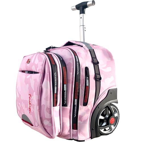 22 Inch Travel Rolling Backpack with Wheels for Women, Large Wheeled Backpacks with Large Capacity, Roller Bag with Laptop Waterproof Compartment (Pinkish)