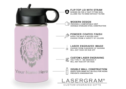LaserGram Personalized Water Bottle, Grad Cap Class of 2023, 2024, 2025, 2026, 2027, Stainless Steel Double Wall Vacuum Insulated with Flip Top Straw, Custom Engraved Gift (12oz / 335ml Lavender) - color: Lavender, size: 12 Ounces
