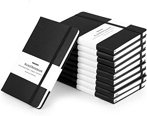 Huhuhero 10 Pack Lined Journal Notebook, A5 College Ruled Writing Journals, Hardcover Journaling Notebooks for Work Note Taking School Office Home, 5"×8.25" (10, Black) - color: Black, size: 10