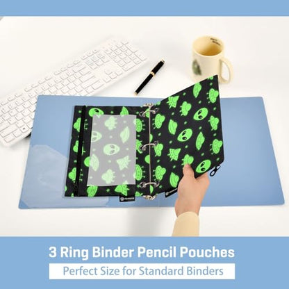 Alien UFO Pencil Pouches for 3 Ring Binder, Zipper Binder Pencil Case, 2 Pack Clear Window Case Bag for Office Organizers - color: Alien Ufo